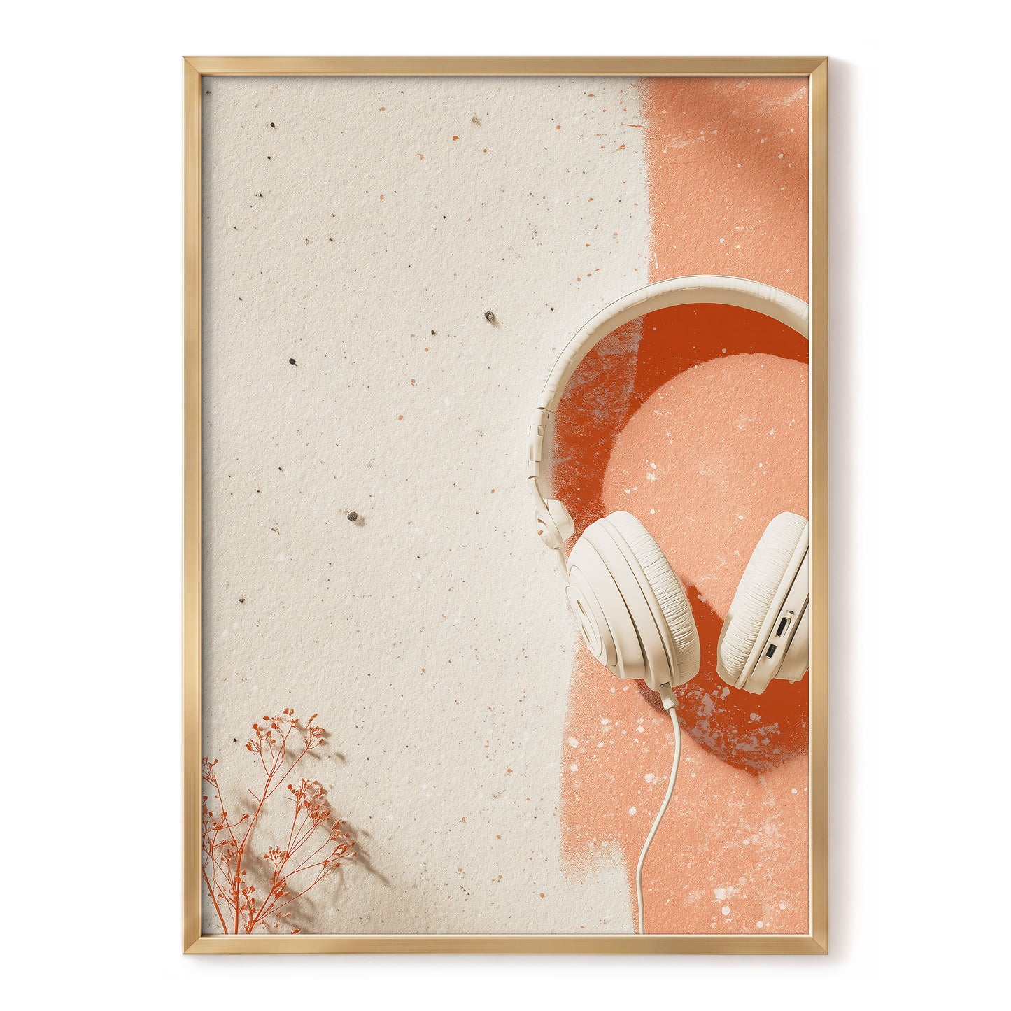 Earthen Airwaves, beige, orange, white minimalist wall art, front artwork view