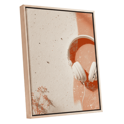 Earthen Airwaves, beige, orange, white minimalist wall art shown as a oak framed canvas wall art