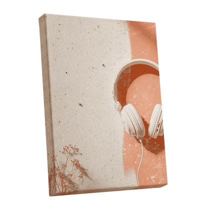 Earthen Airwaves, beige, orange, white minimalist wall art shown as a stretched canvas wall art