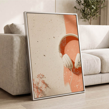 Earthen Airwaves, beige, orange, white minimalist wall art displayed in a styled interior, gallery view 2