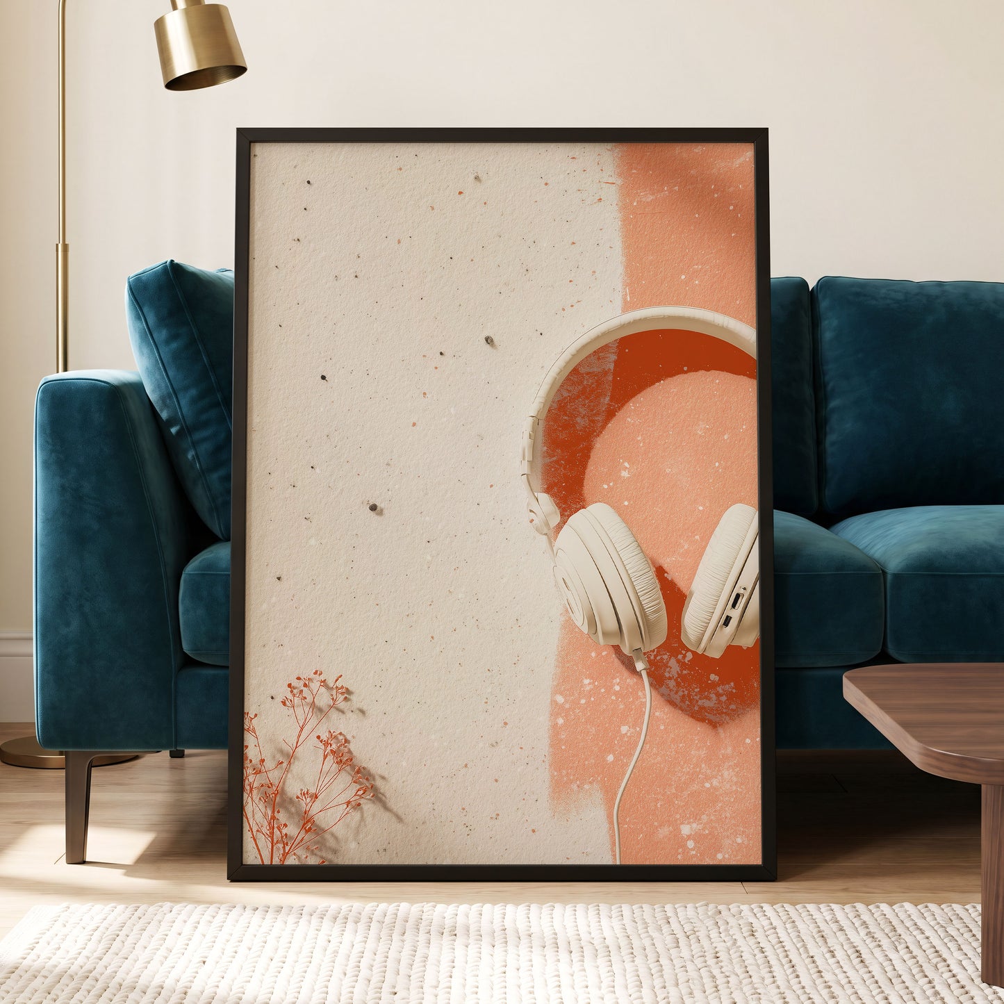Earthen Airwaves, beige, orange, white minimalist wall art displayed in a styled interior, gallery view 5