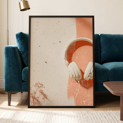 Earthen Airwaves, beige, orange, white minimalist wall art displayed in a styled interior, gallery view 5