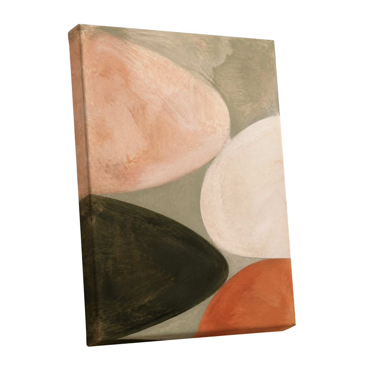 Earthen Curves, green, beige, pink abstract wall art shown as a stretched canvas wall art