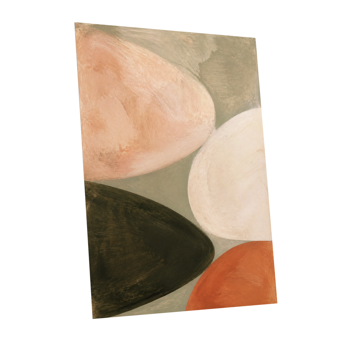 Earthen Curves, green, beige, pink abstract wall art shown as a unframed poster wall art print