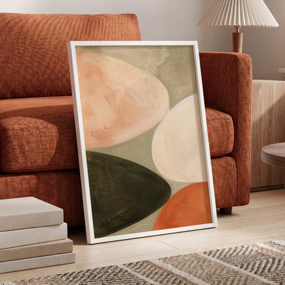 Earthen Curves, green, beige, pink abstract wall art displayed in a styled interior, gallery view 2