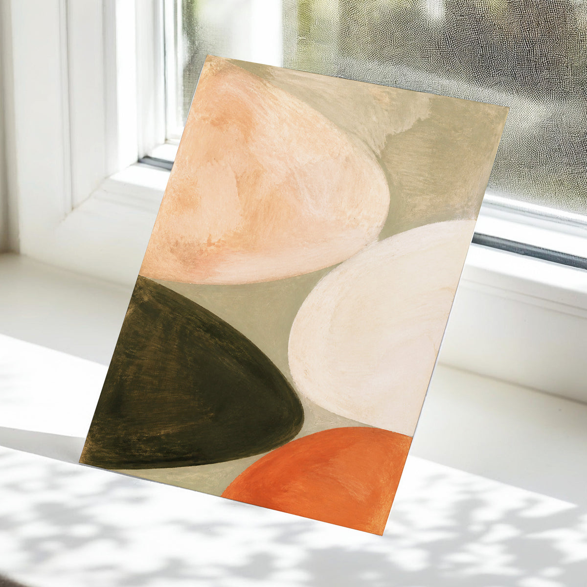 Earthen Curves, green, beige, pink abstract wall art displayed in a styled interior, gallery view 5