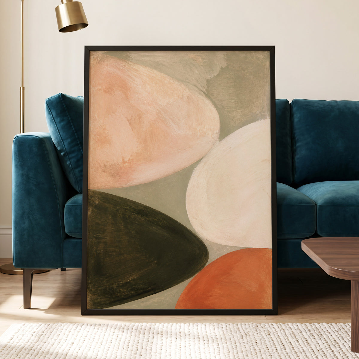 Earthen Curves, green, beige, pink abstract wall art displayed in a styled interior, gallery view 6