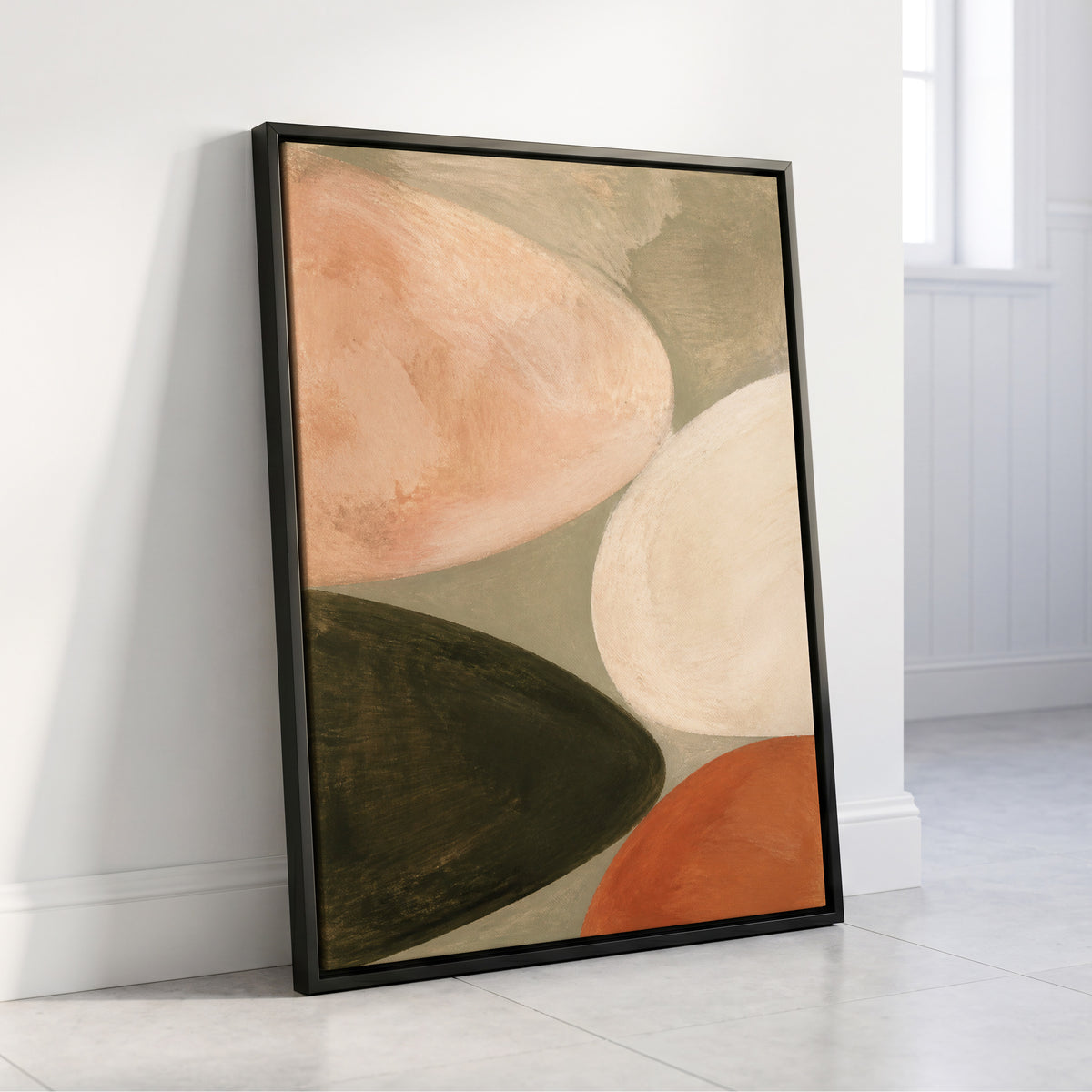 Earthen Curves, green, beige, pink abstract wall art displayed in a styled interior, gallery view 8