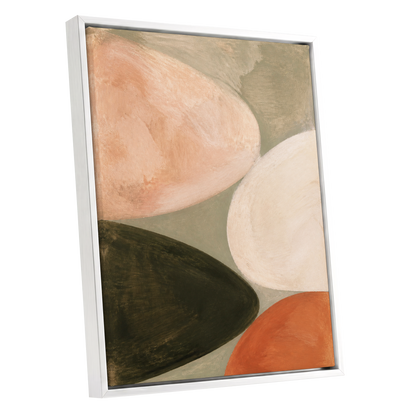 Earthen Curves, green, beige, pink abstract wall art shown as a white framed canvas wall art