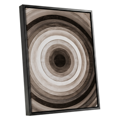 Earthen Echoes, brown, beige, black abstract wall art shown as a black framed canvas wall art
