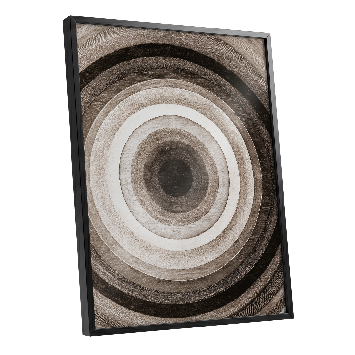 Earthen Echoes, brown, beige, black abstract wall art shown as a black framed poster wall art print