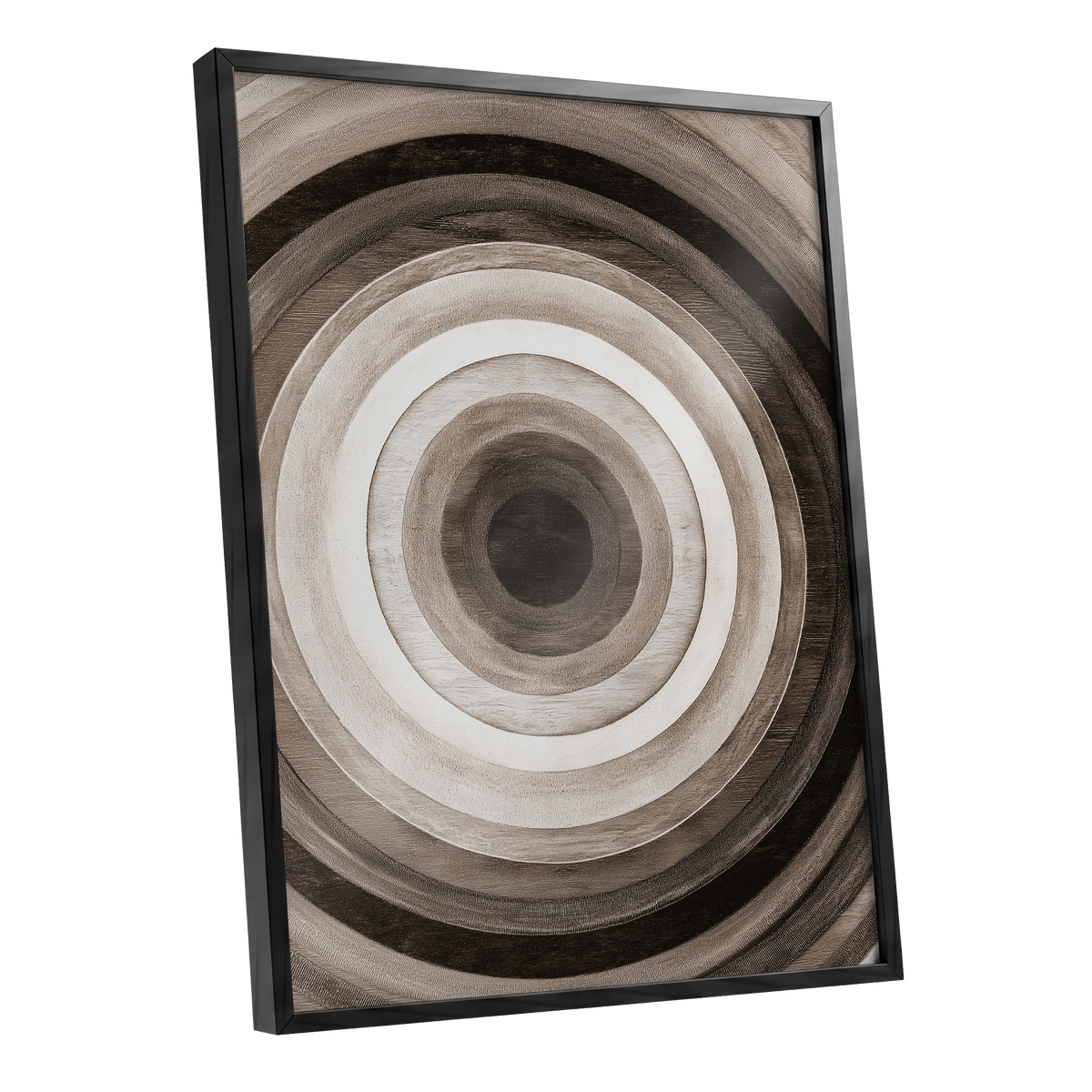 Earthen Echoes, brown, beige, black abstract wall art shown as a black framed poster wall art print