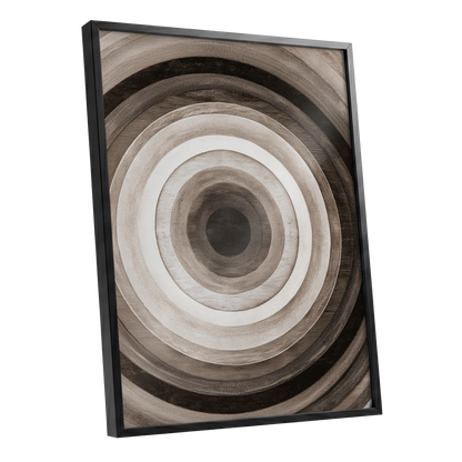 Earthen Echoes, brown, beige, black abstract wall art shown as a black framed poster wall art print