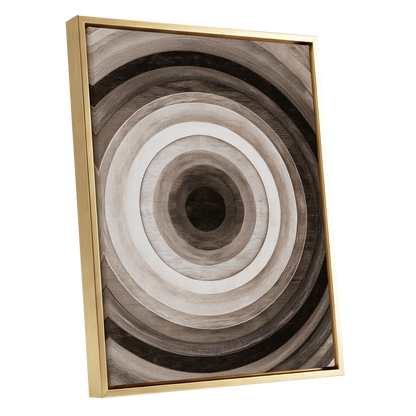 Earthen Echoes, brown, beige, black abstract wall art shown as a gold framed canvas wall art