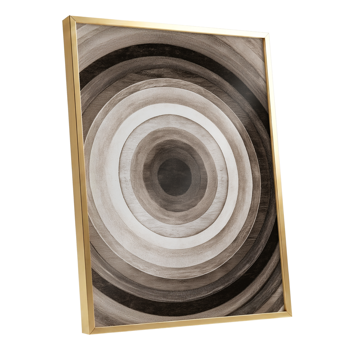 Earthen Echoes, brown, beige, black abstract wall art shown as a gold framed poster wall art print