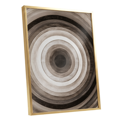 Earthen Echoes, brown, beige, black abstract wall art shown as a gold framed poster wall art print