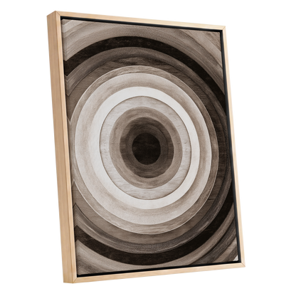 Earthen Echoes, brown, beige, black abstract wall art shown as a oak framed canvas wall art