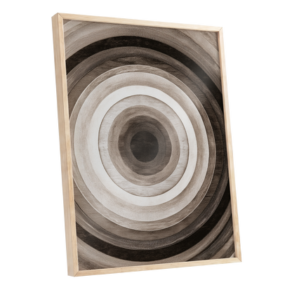 Earthen Echoes, brown, beige, black abstract wall art shown as a oak framed poster wall art print