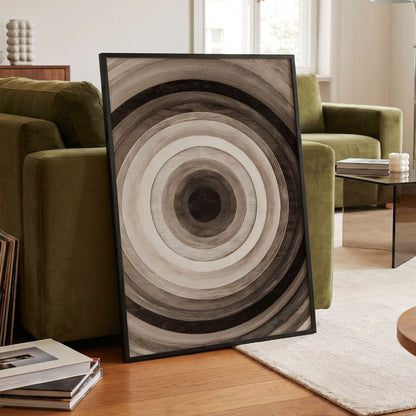Earthen Echoes, brown, beige, black abstract wall art displayed in a styled interior, gallery view 2