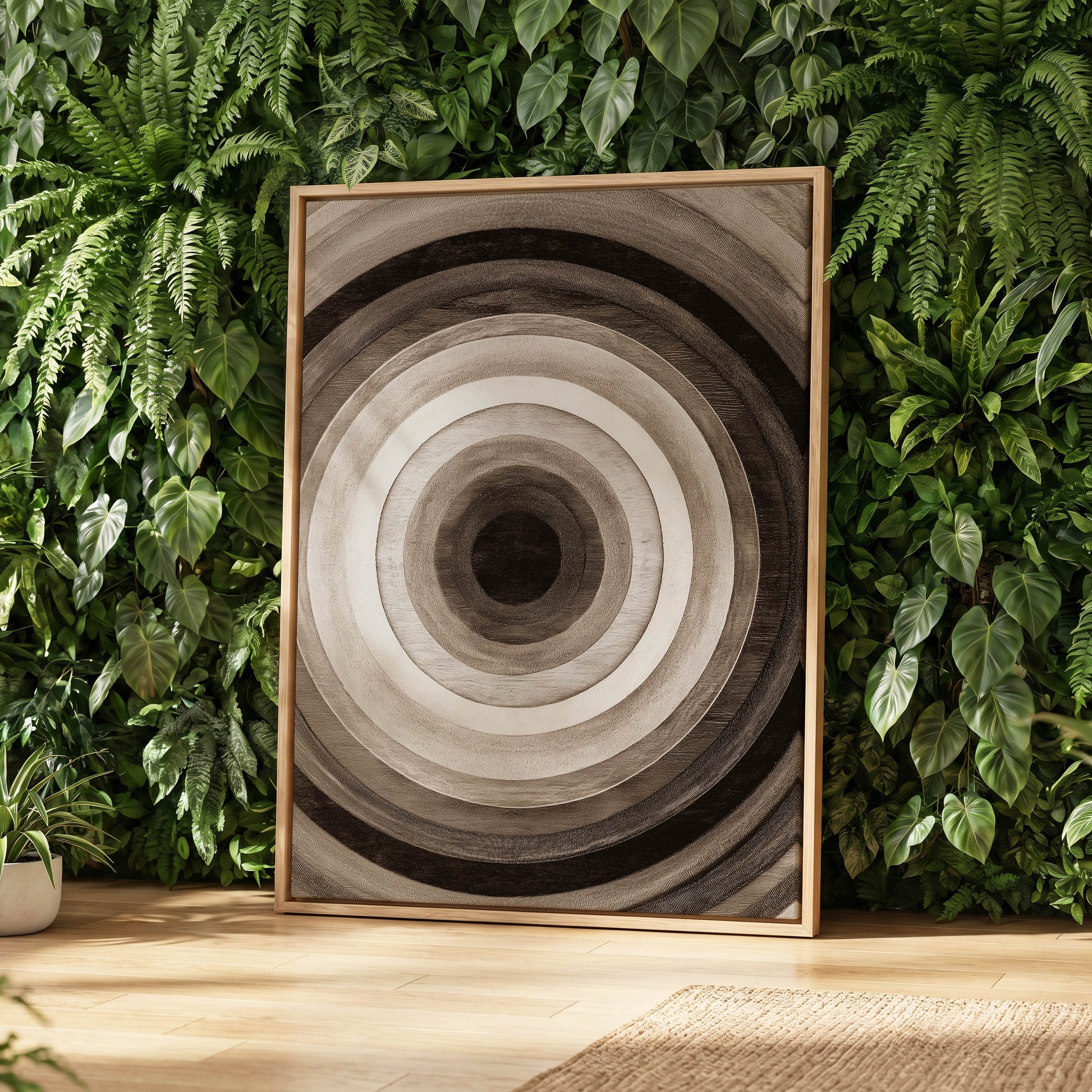 Earthen Echoes, brown, beige, black abstract wall art displayed in a styled interior, gallery view 4