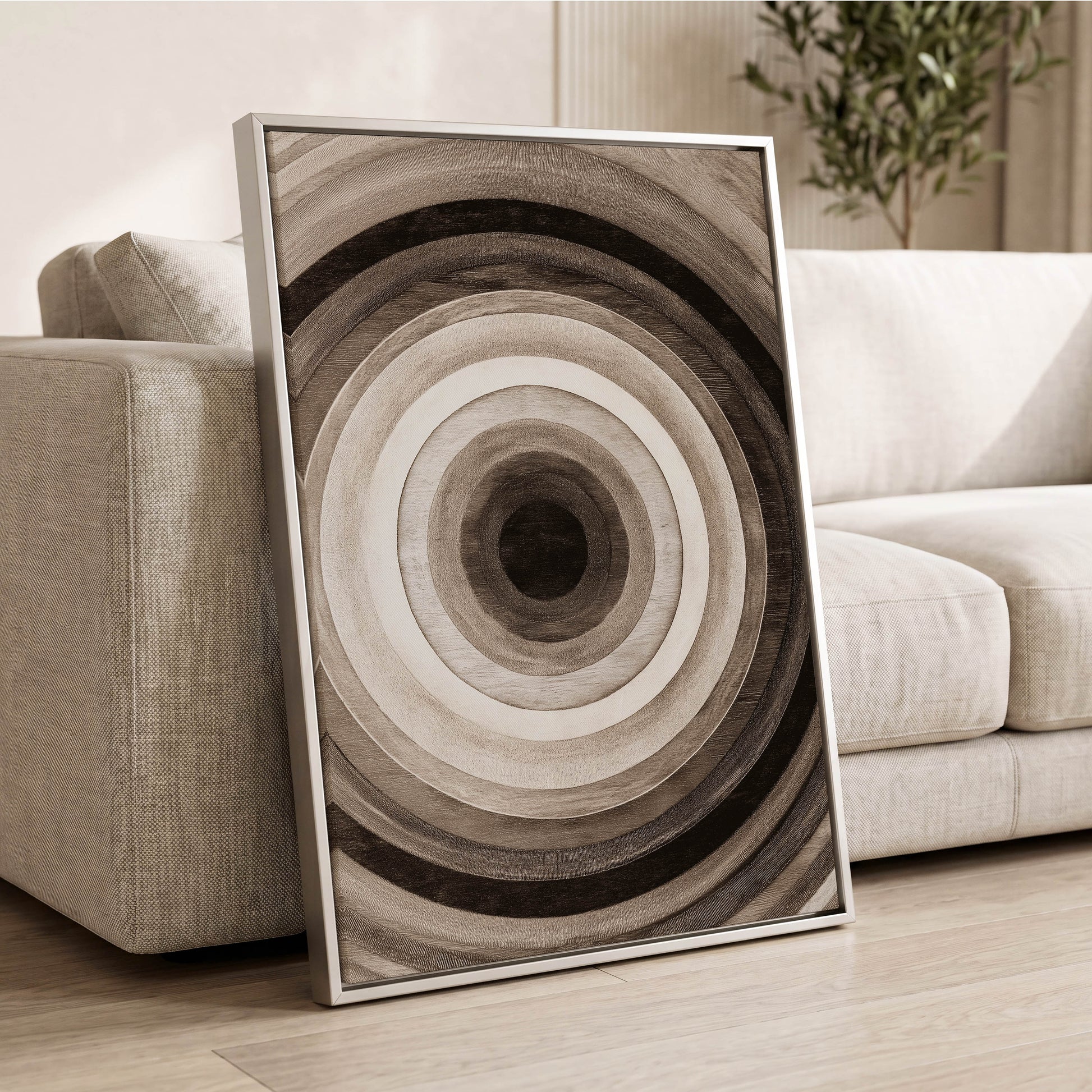Earthen Echoes, brown, beige, black abstract wall art displayed in a styled interior, gallery view 8