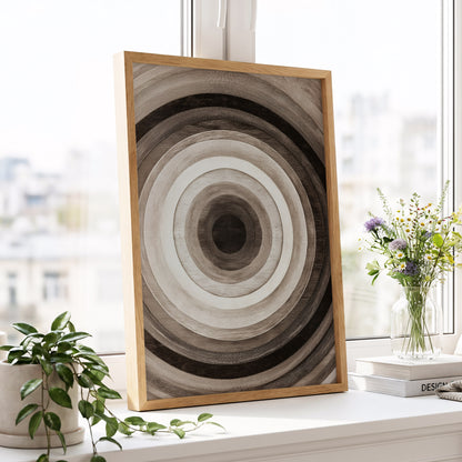 Earthen Echoes, brown, beige, black abstract wall art displayed in a styled interior, gallery view 9