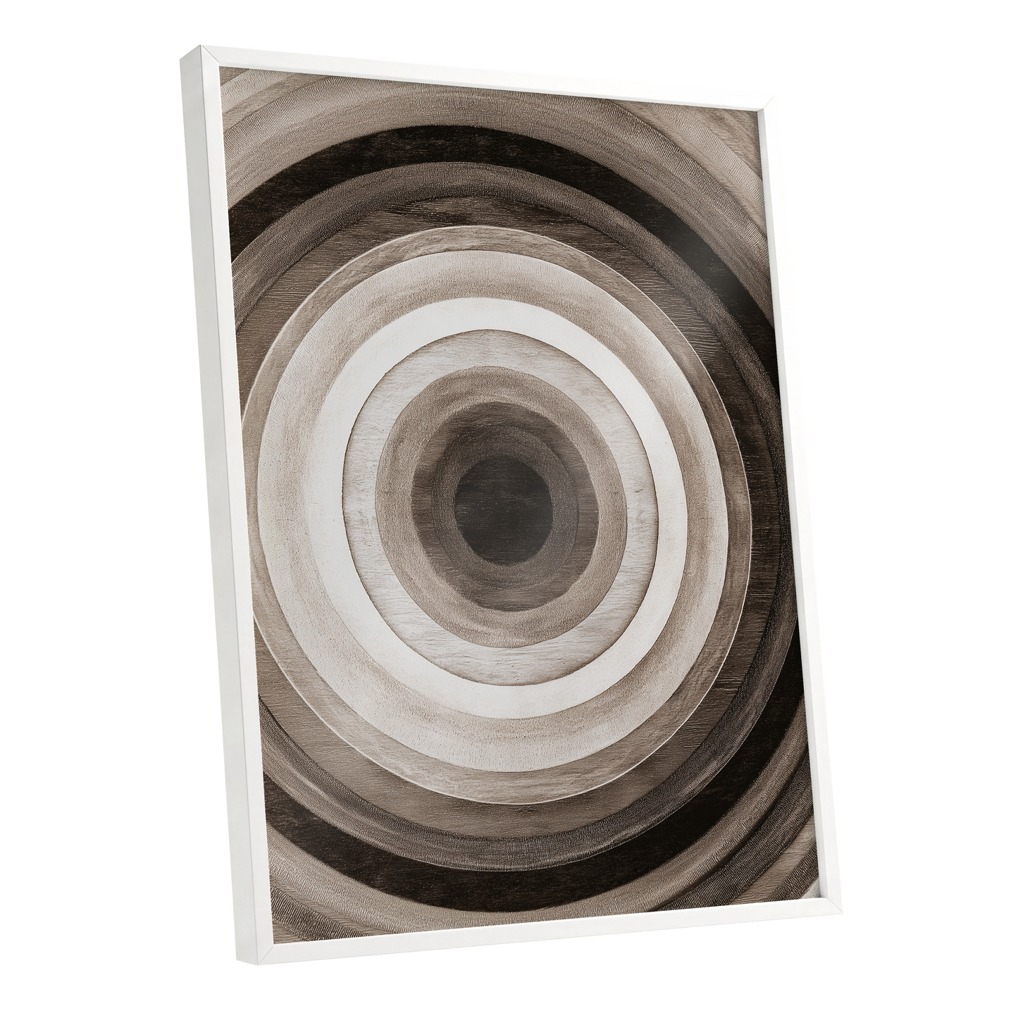 Earthen Echoes, brown, beige, black abstract wall art shown as a white framed poster wall art print