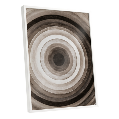 Earthen Echoes, brown, beige, black abstract wall art shown as a white framed poster wall art print
