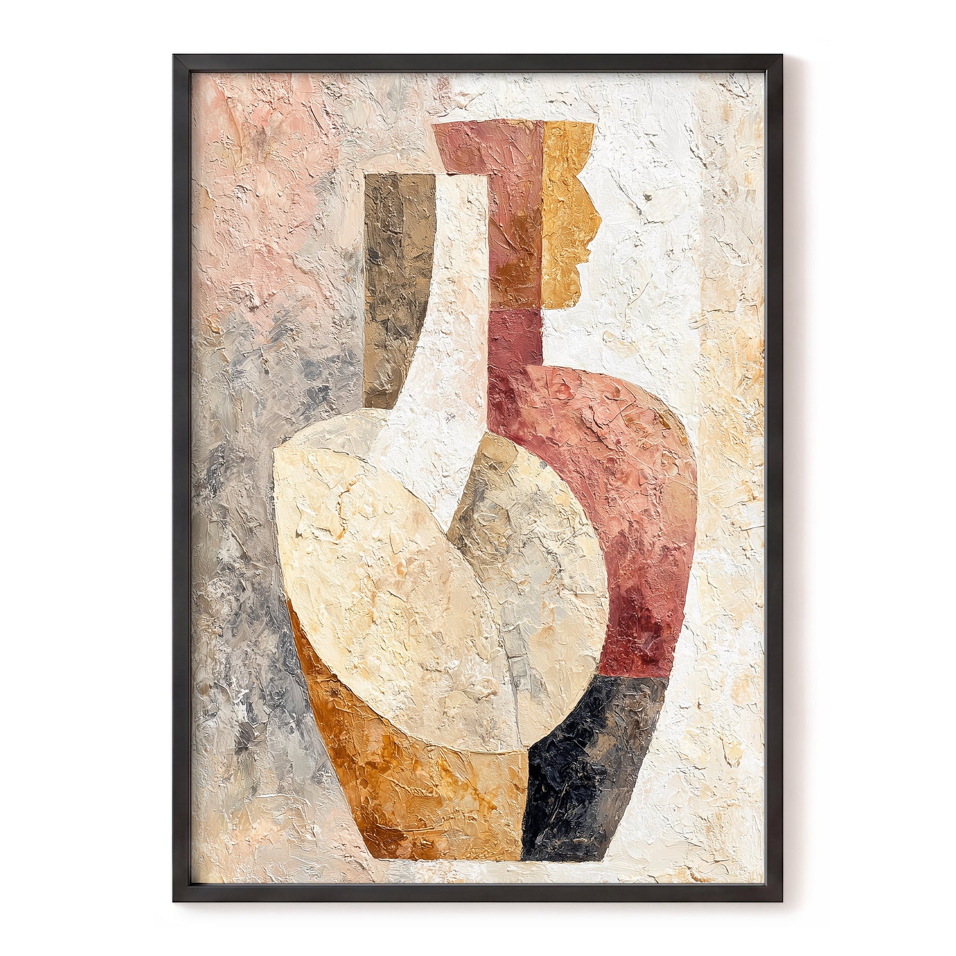 Earthen Figure Study – pink, brown, gold abstract wall art, front view