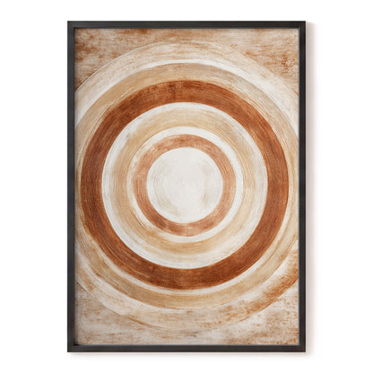 Earthen Orbit, brown, beige, white abstract wall art, front artwork view