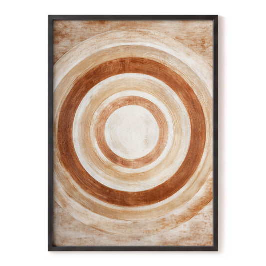 Earthen Orbit, brown, beige, white abstract wall art, front artwork view