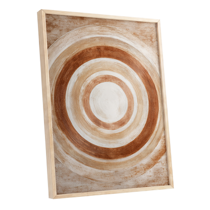 Earthen Orbit, brown, beige, white abstract wall art shown as a oak framed poster wall art print
