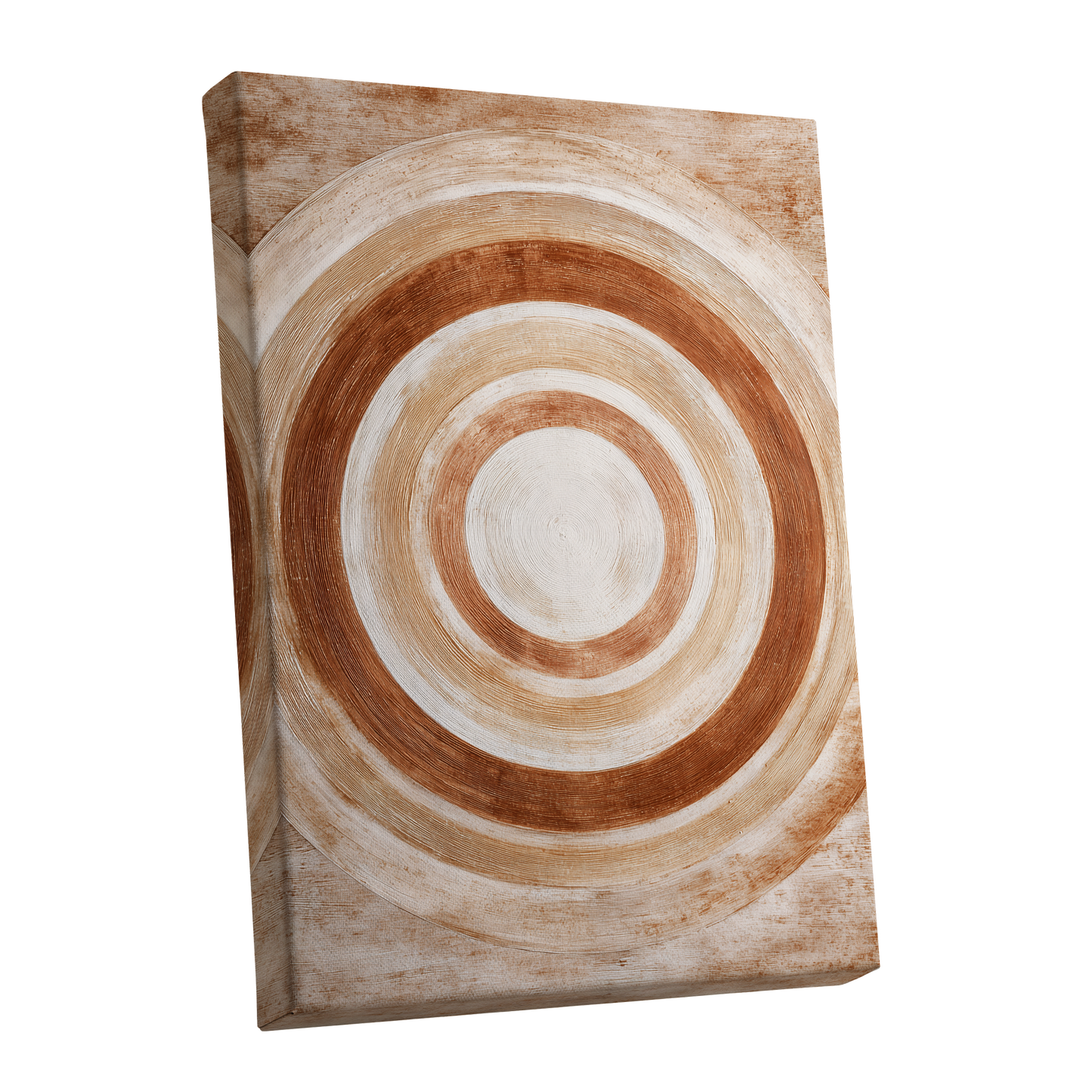 Earthen Orbit, brown, beige, white abstract wall art shown as a stretched canvas wall art