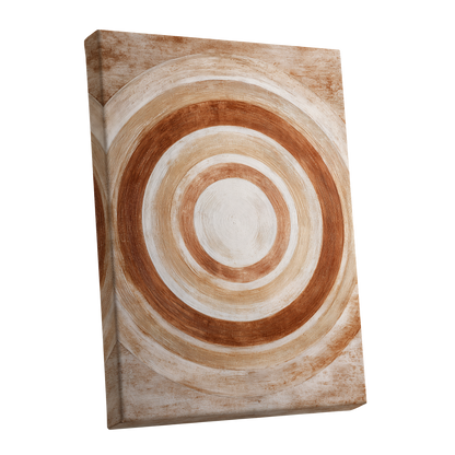 Earthen Orbit, brown, beige, white abstract wall art shown as a stretched canvas wall art