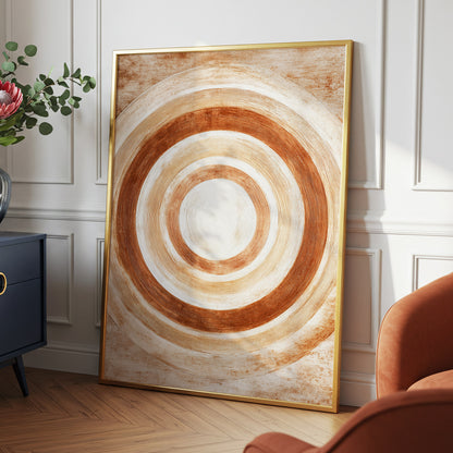 Earthen Orbit, brown, beige, white abstract wall art displayed in a styled interior, gallery view 2