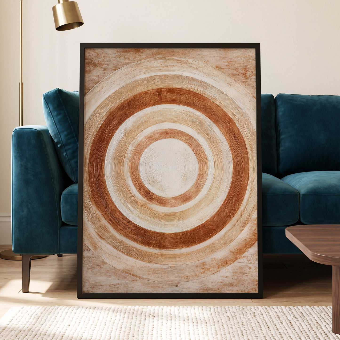 Earthen Orbit, brown, beige, white abstract wall art displayed in a styled interior, gallery view 6