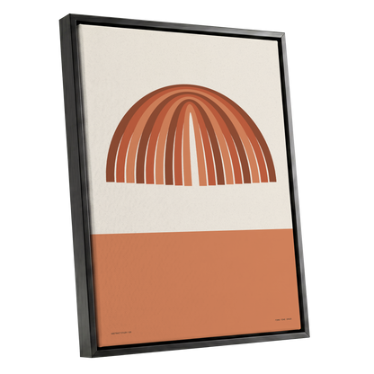 Earthen Portal Cadence, beige, brown, orange minimalist wall art shown as a black framed canvas wall art