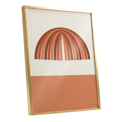 Earthen Portal Cadence, beige, brown, orange minimalist wall art shown as a gold framed poster wall art print