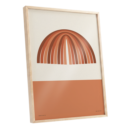 Earthen Portal Cadence, beige, brown, orange minimalist wall art shown as a oak framed poster wall art print