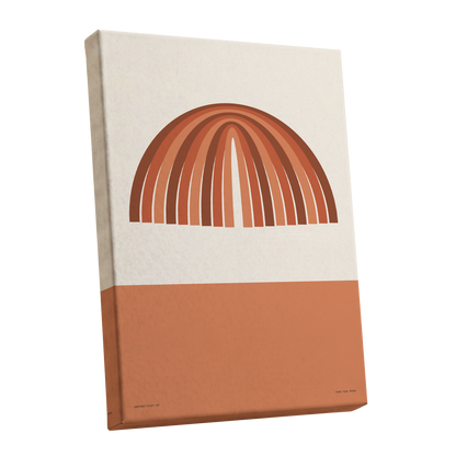 Earthen Portal Cadence, beige, brown, orange minimalist wall art shown as a stretched canvas wall art