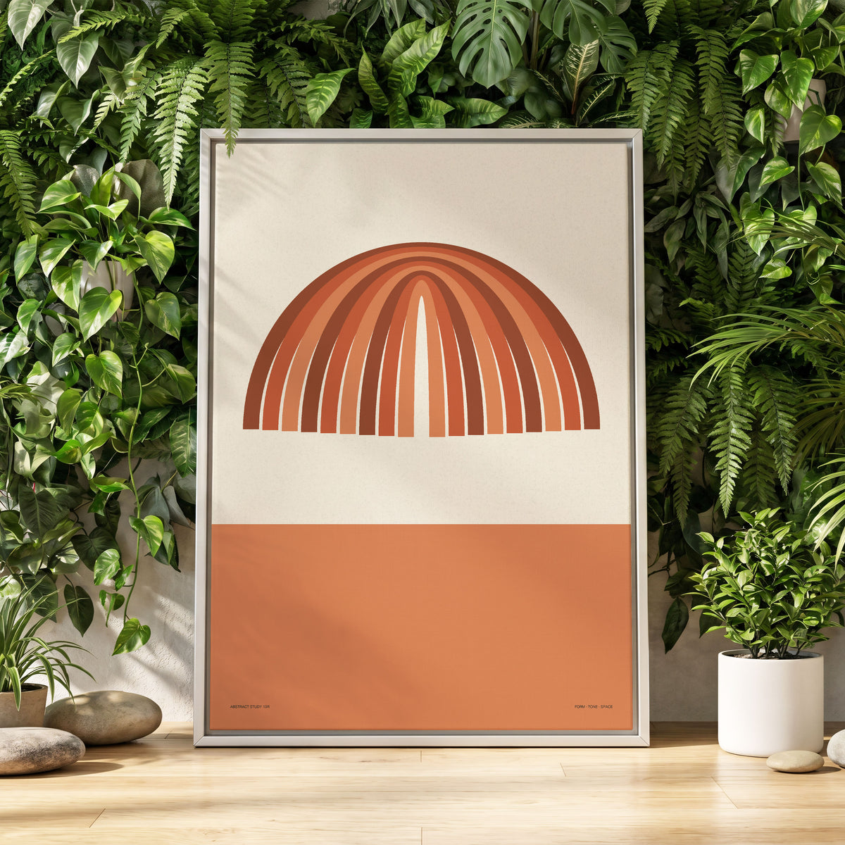 Earthen Portal Cadence, beige, brown, orange minimalist wall art displayed in a styled interior, gallery view 1
