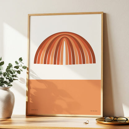 Earthen Portal Cadence, beige, brown, orange minimalist wall art displayed in a styled interior, gallery view 2