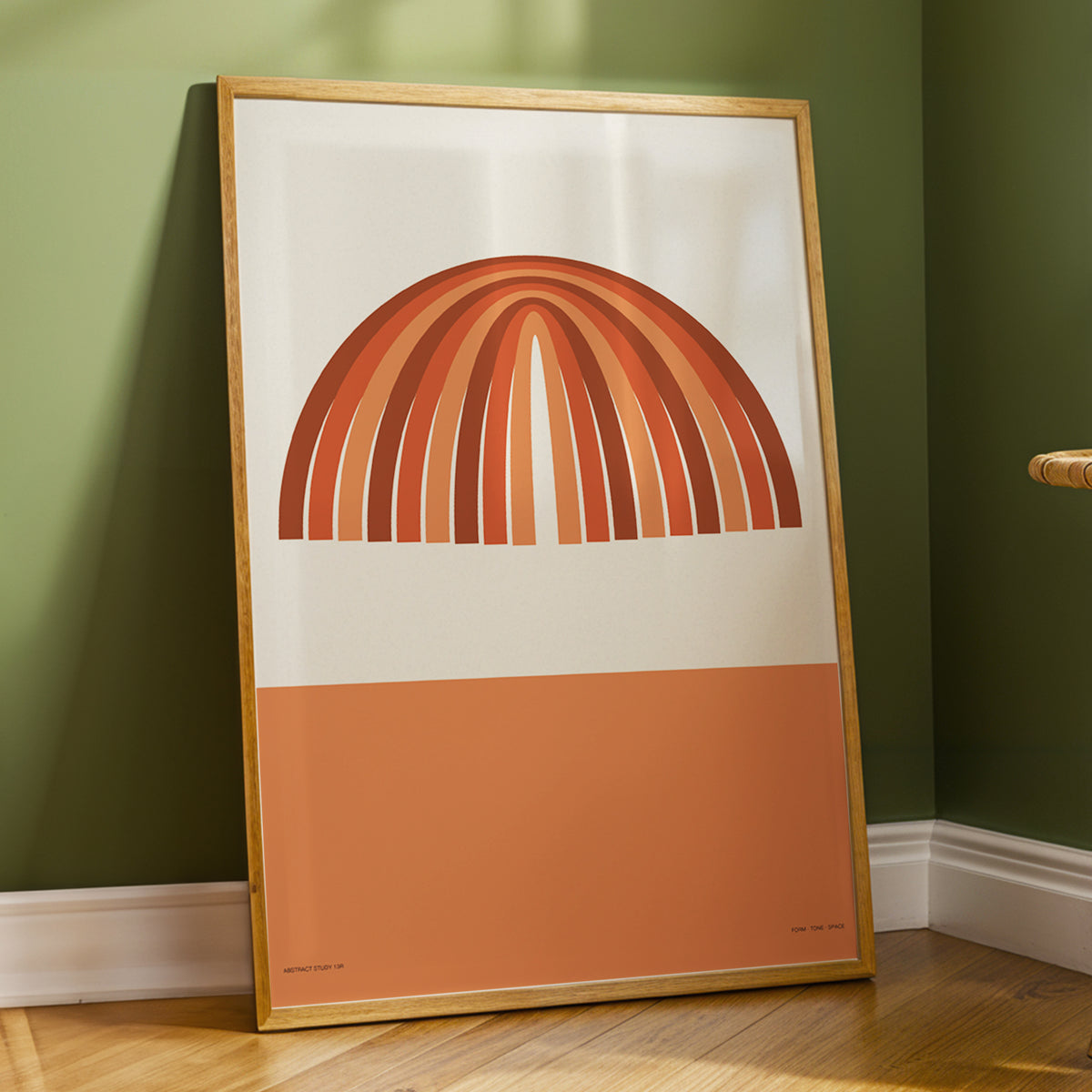 Earthen Portal Cadence, beige, brown, orange minimalist wall art displayed in a styled interior, gallery view 3