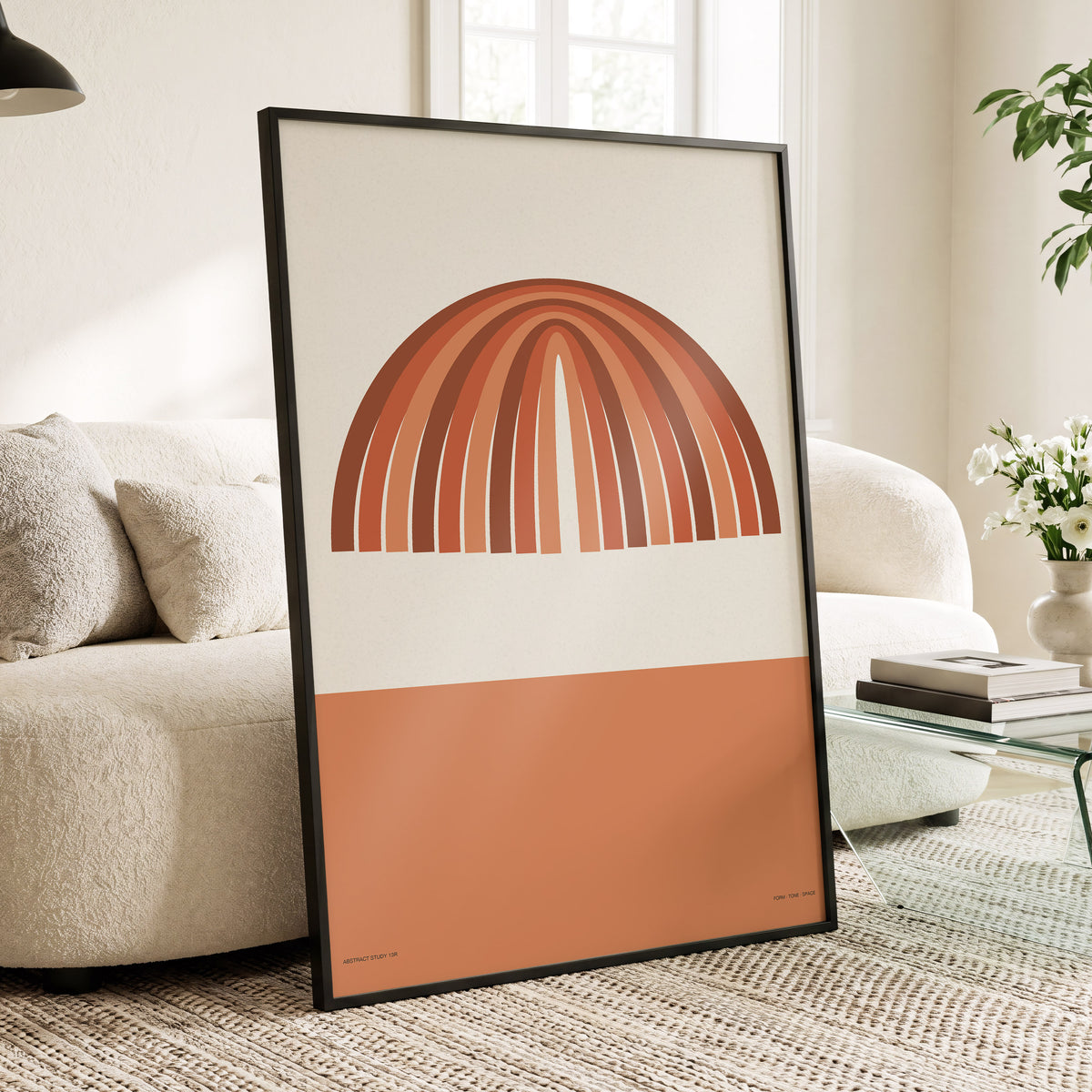 Earthen Portal Cadence, beige, brown, orange minimalist wall art displayed in a styled interior, gallery view 4