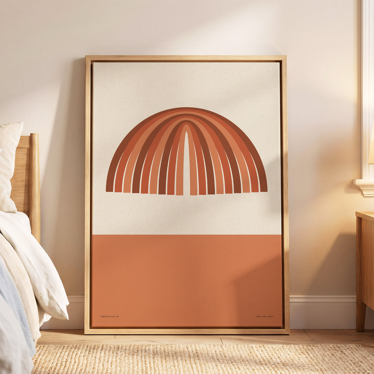 Earthen Portal Cadence, beige, brown, orange minimalist wall art displayed in a styled interior, gallery view 6