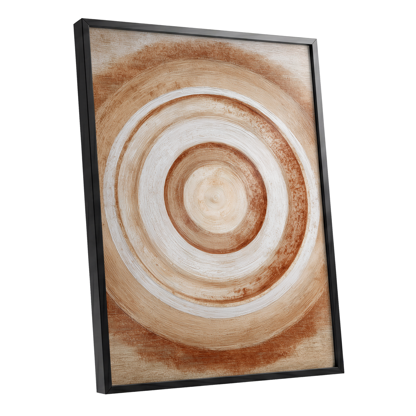 Earthen Resonance, brown, beige, white abstract wall art shown as a black framed poster wall art print