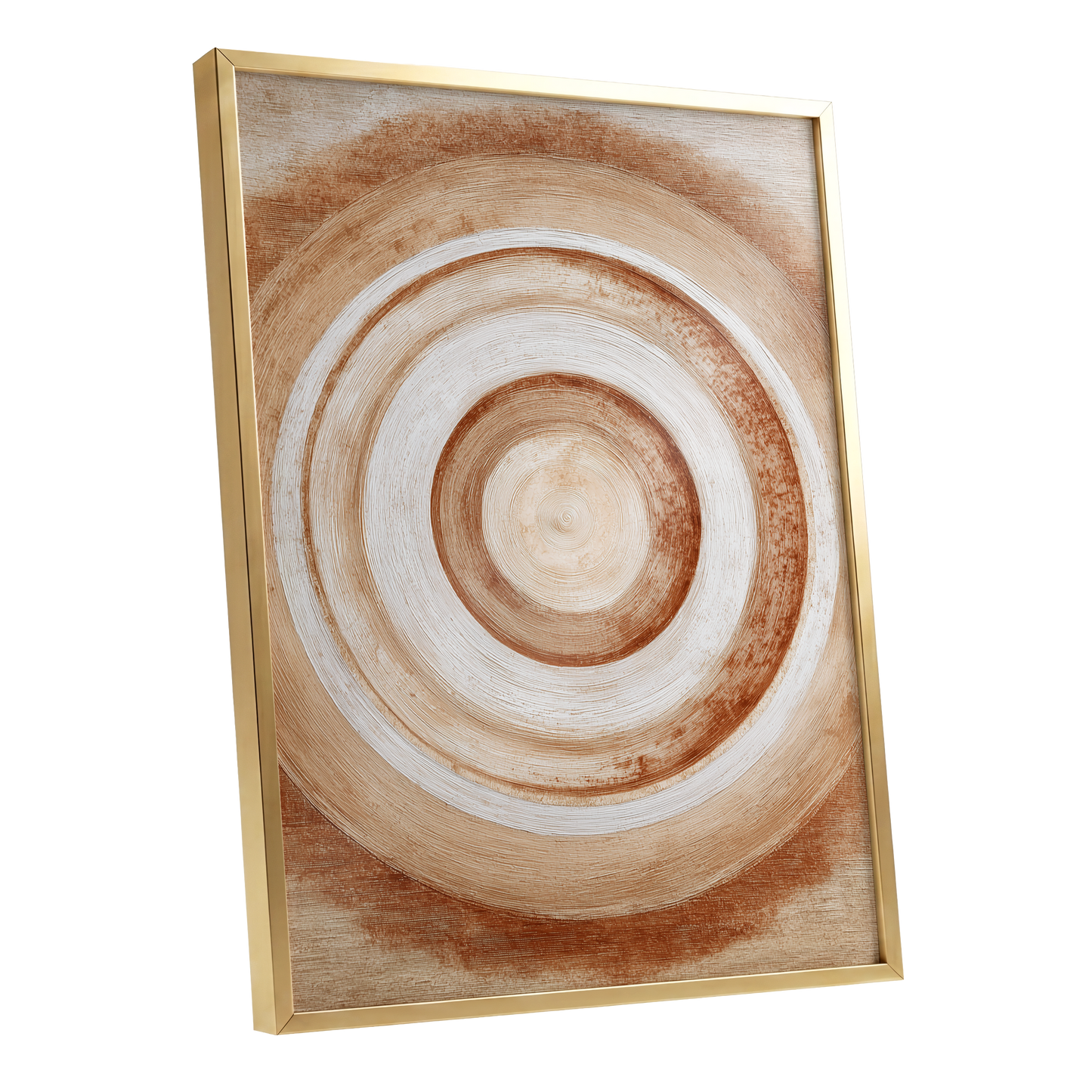 Earthen Resonance, brown, beige, white abstract wall art shown as a gold framed poster wall art print