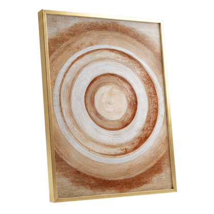 Earthen Resonance, brown, beige, white abstract wall art shown as a gold framed poster wall art print