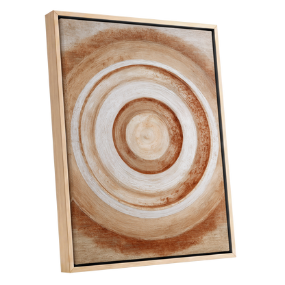 Earthen Resonance, brown, beige, white abstract wall art shown as a oak framed canvas wall art