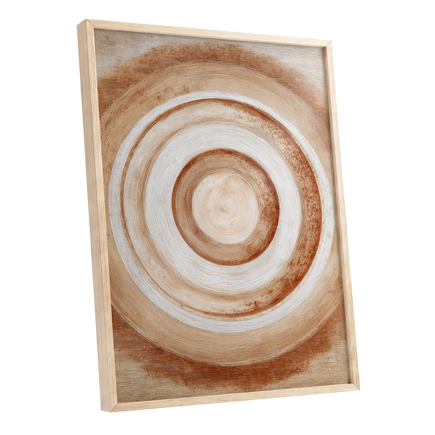 Earthen Resonance, brown, beige, white abstract wall art shown as a oak framed poster wall art print